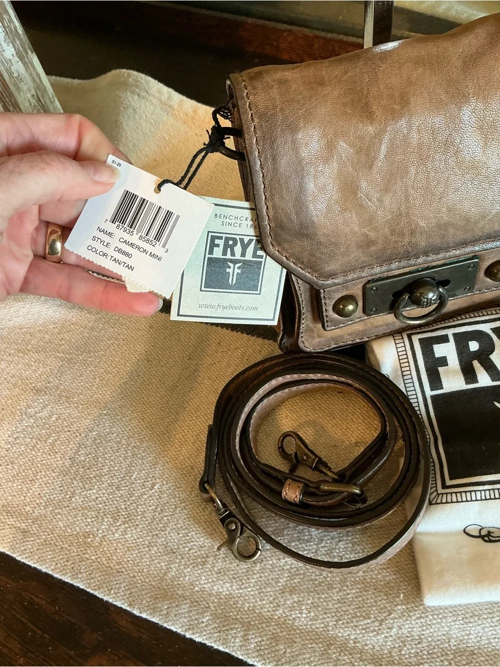 NWT RARE Frye Leather Cameron Mini Crossbody Bag Tan Brown MSRP $288